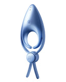 Satisfyer Sniper Vibrating Cock Ring Blue Grey dual-loop silicone design for shared pleasure and comfort.