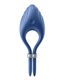 Satisfyer Duelist Vibrating Cock Ring Blue, size-adjustable design for shared pleasure in partnered play.