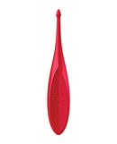 Satisfyer Twirling Fun Clitoral Vibrator Poppy Red top view showing slim tip and control buttons.