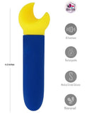 Maia Saylor Rechargeable Mini Vibe in blue and yellow, 4.8 inches, rechargeable, waterproof, with 10 functions.