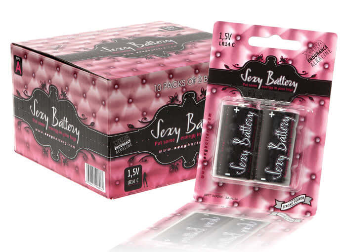 Sexy Battery LR 14/C 10 Pack Display, ideal for powering vibrators and erotic toys with high energy.
