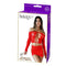 Model wearing Dream Lace Sleeve Skirt Set in red lingerie, featuring lace details and a flirty design.