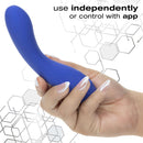 CalExotics Connect Warming App Compatible Wand Purple held in hand, demonstrating app control functionality.