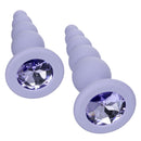 First Time Crystal Beaded Duo Anal Probe Set Purple featuring two elegant probes with graduated beads and gem accents.
