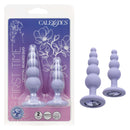 First Time Crystal Beaded Duo Anal Probe Set Purple in packaging with two beaded anal probes.