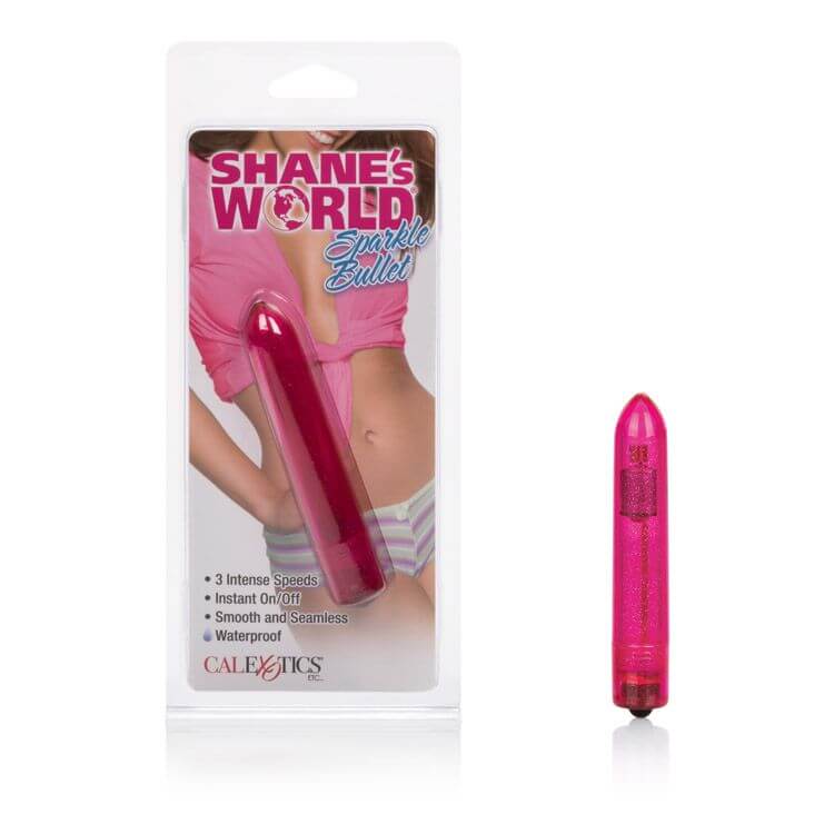 Shane's World Sparkle Bullet Vibrator Pink 3-Speed Waterproof Compact Massager in Packaging and Unboxed