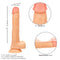 Life-like suction cup dildo with measurements and features labeled, showcasing firm feel and sturdy flexible design for ultimate pleasure.