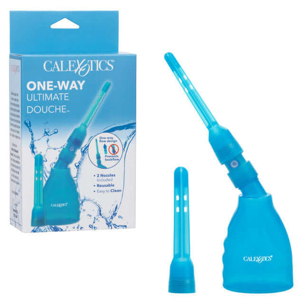 One Way Ultimate Douche Blue by Calexotics packaging with syringe and nozzle for personal cleansing.