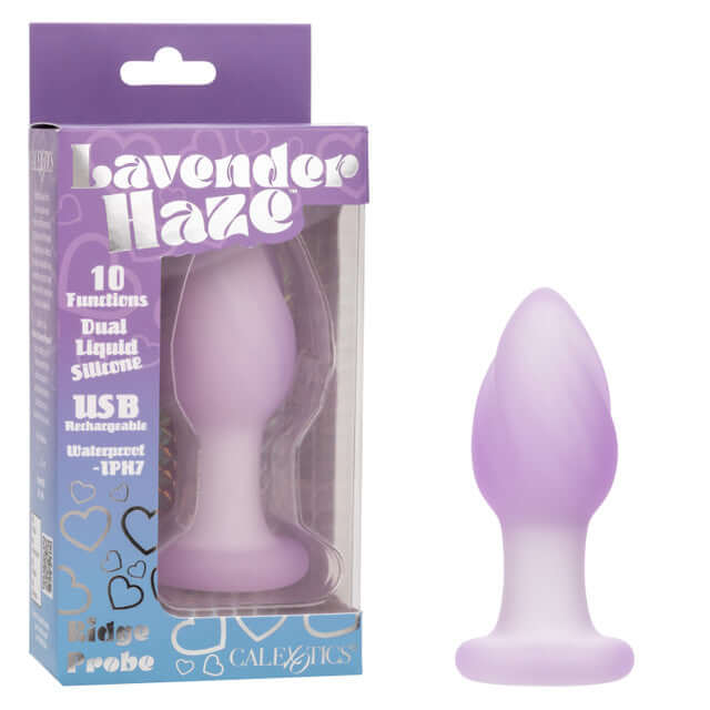 Lavender Haze Ridge Probe in packaging and outside, showcasing its sleek, tapered shape and elegant design.