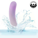 Lavender Haze Slender Curved Rechargeable Probe Purple splashing in water, showcasing its waterproof design and ergonomic shape.