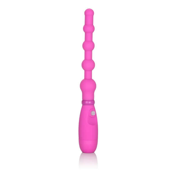 Pink vibrating anal bead probe with flexible, tapered design for enhanced prostate and anal stimulation.
