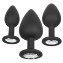 Silicone Gem Anal Kit Black featuring three graduated silicone anal plugs with decorative gem bases.
