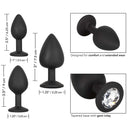 Silicone Gem Anal Kit Black featuring three graduated plugs with gem bases for comfortable exploration and stylish stimulation.
