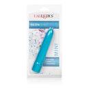 Mini Neon Blue Vibrator in packaging by CalExotics with multiple speeds.