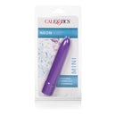 Mini Neon Hard Vibrator 4.5 inches Purple in packaging, showcasing its sleek design and features.