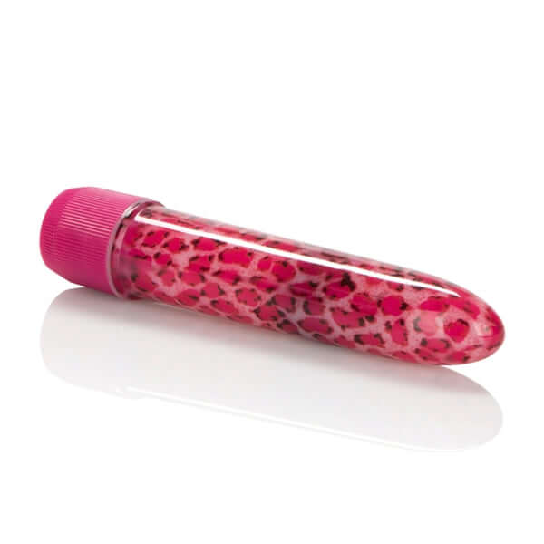 Pink Leopard Mini Massager - 4.5" Waterproof Vibrator by Cal Exotics with leopard print design on white background