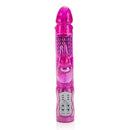 Waterproof Jack Rabbit Pink Vibrator featuring rotating beads and dual stimulation in a vibrant pink design.