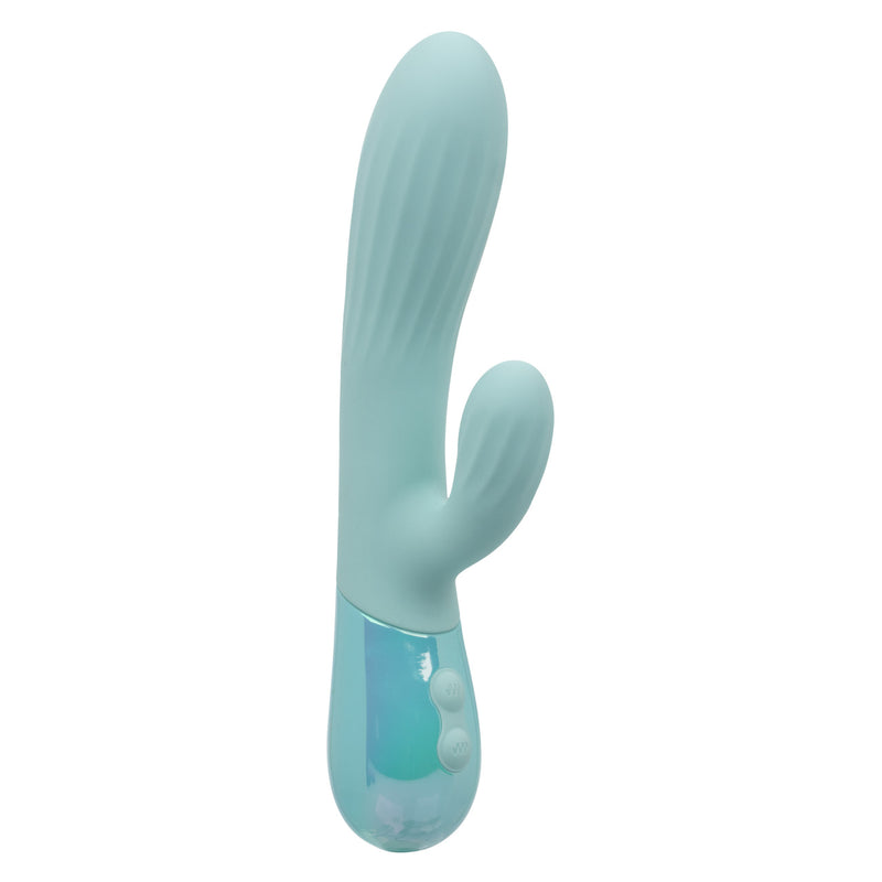 Aura Dual Ripple Rabbit Vibrator designed for deep internal and external stimulation with soft silicone and rippled shaft.