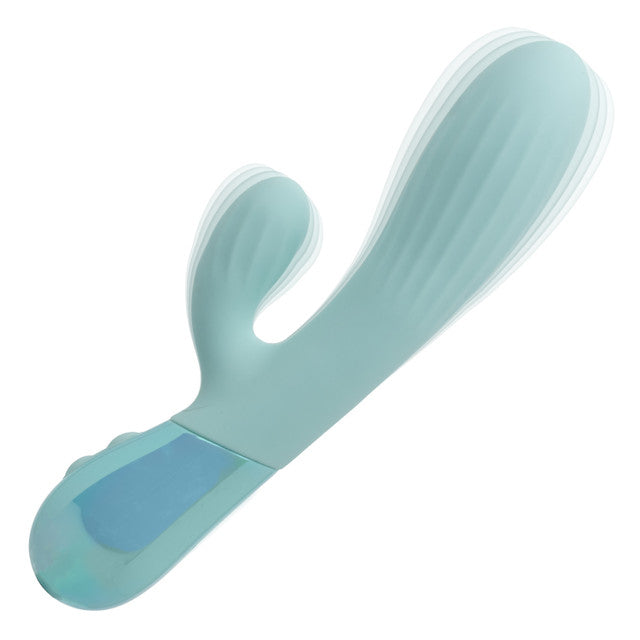 Aura Dual Ripple Rabbit Vibrator in soft silicone with rippled shaft and contoured external stimulator.