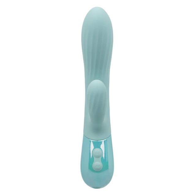 Aura Dual Ripple Rabbit Vibrator in soft silicone with rippled shaft and contoured stimulator for pleasure.