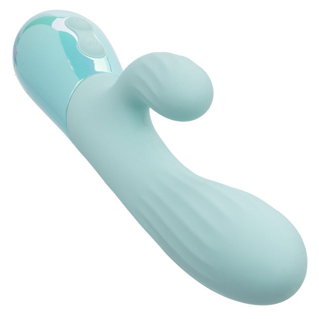 Aura Dual Ripple Rabbit Vibrator in soft silicone with rippled shaft and external stimulator for maximum pleasure.