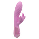 Aura Dual Flutter Rabbit Vibrator with rippled shaft and butterfly clitoral stimulator in soft pink.