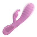 Aura Dual Flutter Rabbit Vibrator showcasing a pink design with rippled shaft and butterfly stimulator.