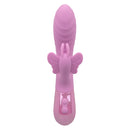 Aura Dual Flutter Rabbit Vibrator in pink with a rippled shaft and butterfly stimulator for dual stimulation.