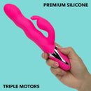Enchanted Wave Action Bunny Rechargeable Vibrator Pink with triple motors and premium silicone design.