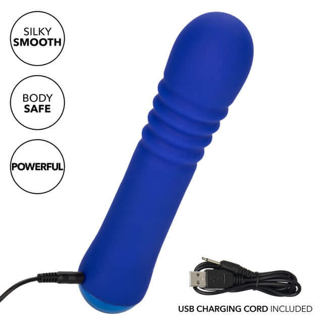 Thicc Chubby Thrusting Wand with dual motor, silky smooth, body-safe design, powerful vibrations, and USB charging cord included