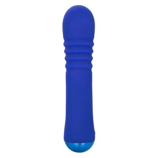 Thicc Chubby Thrusting Wand in blue with ribbed shaft and dual motor, designed for intense stimulation and fuller sensation.