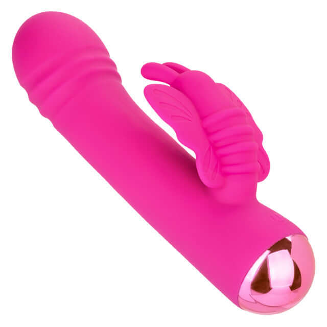 Thicc Chubby Rotating Butterfly, Premium Liquid Silicone Massager with Triple Motor in bright pink with a butterfly teaser