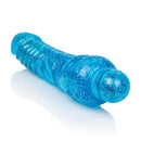 Sparkle Glitter Jack Blue Vibrating Dildo with a dazzling glitter finish and curved ribbed shaft.