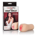 Image of Cheap Thrills The Harlot Stroker Beige Pussy packaging featuring a lifelike stroker design by CalExotics.