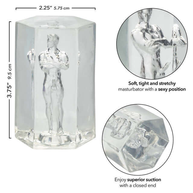 Soft and stretchy transparent masturbator with superior suction, featuring a sexy position - dimensions 3.75" x 2.25"