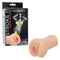 Stroke It Liquid Silicone Juicy Pussy Ivory Masturbator next to its packaging showcasing realistic design.