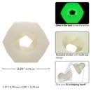Glow-in-the-dark textured stroker Slop Top Nasty Luv, dimensions and multi-use guide, enhancing pleasure for solo and couples' play.