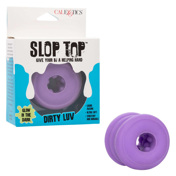 Slop Top Dirty Luv glow-in-the-dark textured stroker in packaging, shown next to the product.