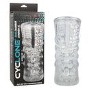 Cyclone Dual Chamber Stroker XL with textured design and packaging, offering heavy-duty stimulation for intense solo pleasure.