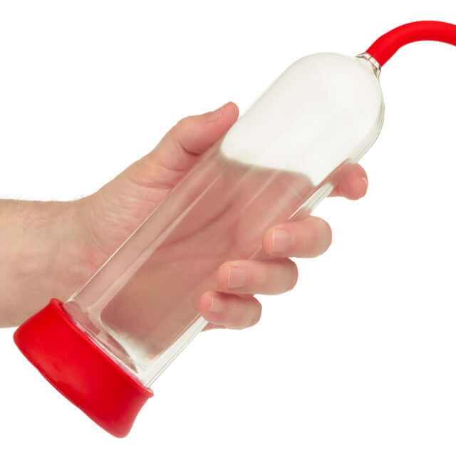 Optimum Series Magnified Pump with Master Grip Handle, clear cylinder, and red flanged base for enhanced performance.