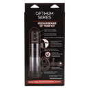 Optimum Series Rechargeable EZ Penis Pump Kit packaging featuring automatic pumping and USB charging details.