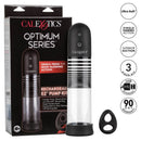 Optimum Series Rechargeable EZ Penis Pump Kit showcased with packaging and included accessories from California Exotic Novelties.