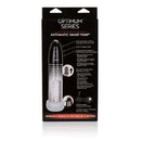 Optimum Series Auto Smart Penis Pump packaging with features and usage instructions highlighted.