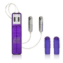 Pocket Exotic Turbo 8 Single Speed Bullet Vibrator with dual bullets and textured attachments in purple.