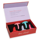 She-ology Silicone Wearable Vaginal Dilator 5 Per Set in a colorful box with instruction text for comfort and flexibility.