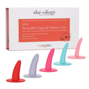 She-ology Silicone Wearable Vaginal Dilator 5 Per Set with colorful graduated silicone dilators for comfort and mobility.