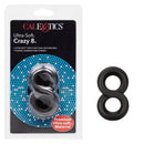 Ultra Soft Crazy 8 Cock Ring Black in packaging with dual silicone ring for comfort and support.