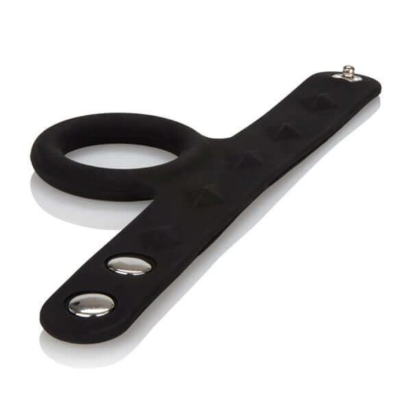 Silicone Tri-Snap Scrotum Support Ring - Medium Black - Adjustable - Premium Body-Safe Silicone for Enhanced Stamina and Performance