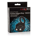 Packaging of Silicone Tri-Snap Scrotum Support Ring - Medium, adjustable black ring by California Exotic Novelties for enhanced pleasure and performance