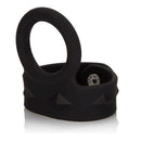 Silicone Tri-Snap Scrotum Support Cock Ring Large Black with adjustable design and secure fit.